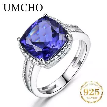 Umcho Роскошные кольца с танзанитом для женщин, женские обручальные кольца из натурального твердого серебра 925 пробы, ювелирные изделия 6