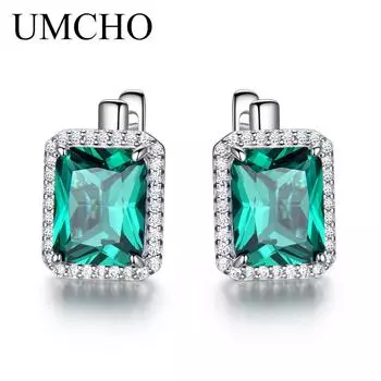 UMCHO роскошные квадратные серьги-клипсы с инкрустацией бриллиантами для женщин, брендовые ювелирные изделия, подарок на день рождения, модный подарок зелёный