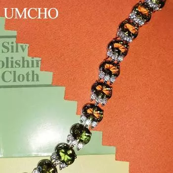 UMCHO Роскошный натуральный перидот Регулируемый женский элегантный браслет из стерлингового серебра 925 пробы, модные украшения, подарок на годовщину