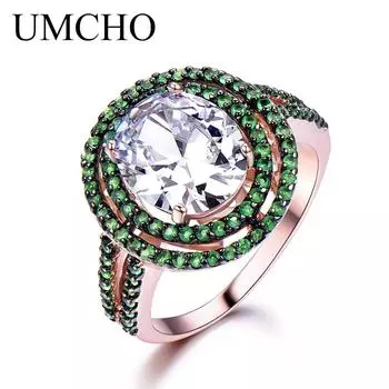 Кольцо из стерлингового серебра 925 пробы с инкрустацией изумрудом и кубическим цирконом, настоящие ювелирные изделия для женщин 6 розового золота