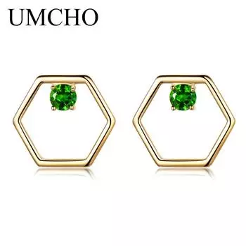 Серьги-гвоздики из натурального диопсида, шестигранные серьги из стерлингового серебра 925 пробы с зелеными камнями, подарок на День святого Валентина золотой