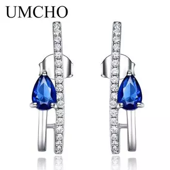 UMCHO серьги-капли для женщин, серьги с синим сапфиром, драгоценными камнями, юбилей, день рождения, День святого Валентина, ювелирные изделия, подарки для женщин, жены, ее девочек