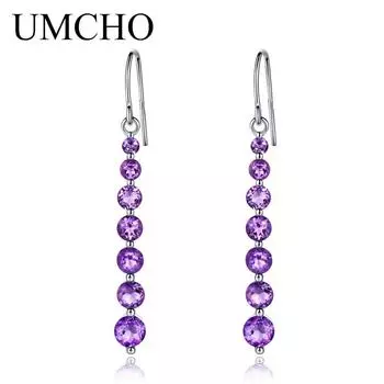 UMCHO серьги-капли с натуральным аметистом и фиолетовым драгоценным камнем, роскошные ювелирные изделия, подарок для женщин, серьги-капли из стерлингового серебра 925 пробы аметист