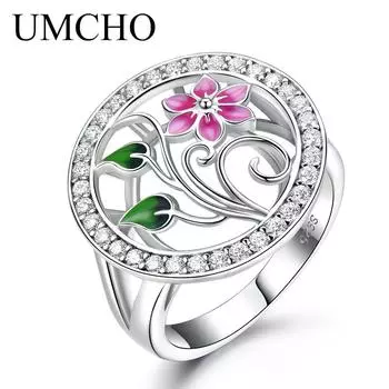 UMCHO Серебряное кольцо с цветком на юбилей, день рождения, День святого Валентина, ювелирные изделия, подарки для женщин, жены и девочек 7
