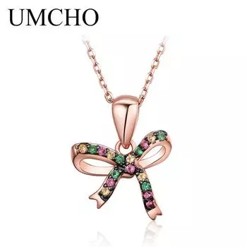 UMCHO серебряное ожерелье с розеткой, красочные нано-драгоценные камни, подвески из стерлингового серебра 925 пробы, ожерелья для женщин, романтический подарок, ювелирные изделия