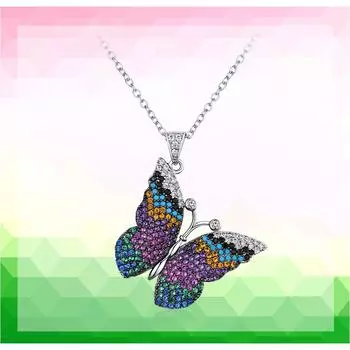 UMCHO стерлингового серебра 925 пробы ожерелья-подвески Роскошные красочные бабочки массивные винтажные украшения для женщин с цепочкой