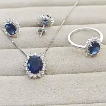 UMCHO Стерлингового Серебра 925 пробы, женское кольцо, ожерелье, серьги, открытое регулируемое кольцо, женский подарочный комплект ювелирных изделий 5 синий