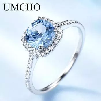 UMCHO Свадебное круглое кольцо с кубическим цирконом 5 небесно-голубой