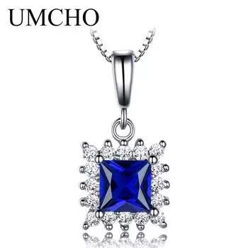 Подлинное ожерелье с подвеской из стерлингового серебра 925 пробы с нано-сапфиром и огранкой «принцесса», цепочка для женщин, ювелирные украшения, подарок на день святого Валентина для женщин сапфировый