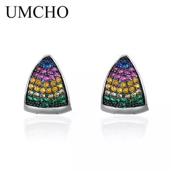 UMCHO треугольные серьги-клипсы, красочные драгоценные камни, стерлинговое серебро 925 пробы, серьги-клипсы для женщин, свадебная вечеринка, ювелирные украшения