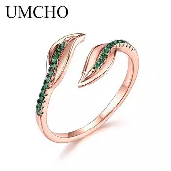 UMCHO твердые кольца из стерлингового серебра 925 пробы, созданные нано-изумрудные листья, регулируемые кольца для женщин, обручальные кольца, ювелирные изделия