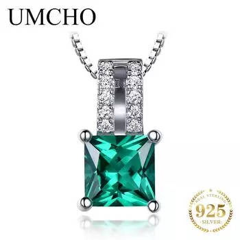 UMCHO Зеленый Изумрудный Свадебный кулон огранки «Принцесса» небесно-голубой