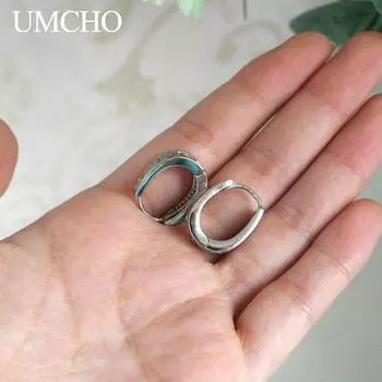 UMCHO женские креативные геометрические серьги-кольца круглого серебристого цвета, кольцо с цирконом, тип пряжки серебряный