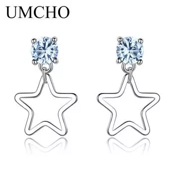 Серьги UMCHO Blue Topaz Star для женщин. Модные серьги-подвески для вечеринок и рождественских подарков. небесно-голубой