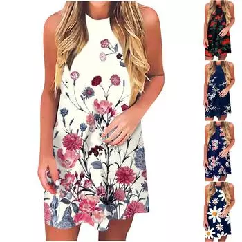 Ummer платья для женщин, пляжная накидка, футболка, сарафан, повседневные короткие платья без рукавов, платье-майка M тёмно-синий