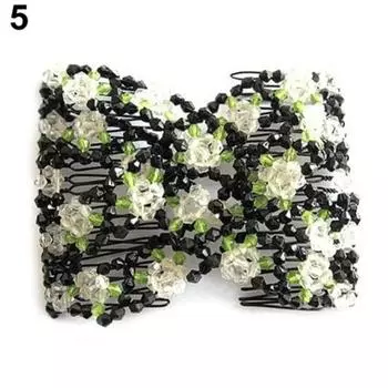 Умная эластичная роза с бантом из бисера, расческа для волос, манжеты, двойные зажимы с вставкой розовый