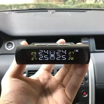 Умная автомобильная система контроля давления в шинах TPMS, солнечная энергия, цифровой TMPS, ЖК-дисплей, USB-автомобильная охранная сигнализация, датчик давления в шинах CN Shipping чёрный