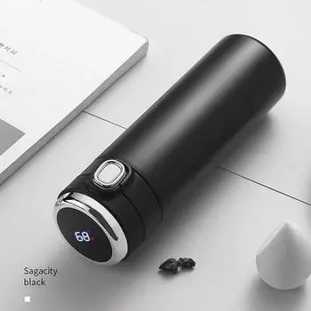 Умная бутылка для воды из нержавеющей стали, термос с дисплеем температуры, термос, портативный термос, чашки для кофе, чая, рождественские подарки 420ml чёрный