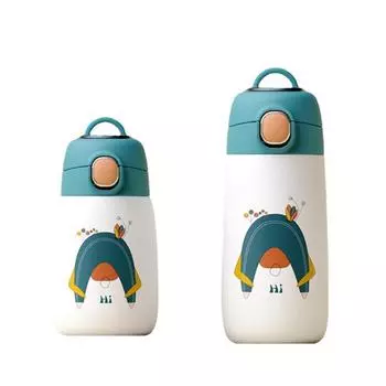 Умная детская вакуумная чашка Wind Smart из нержавеющей стали, мультяшная отказная чашка, двухслойная вакуумная маленькая чашка для жира, большая чашка для живота 301-400ml оранжевый