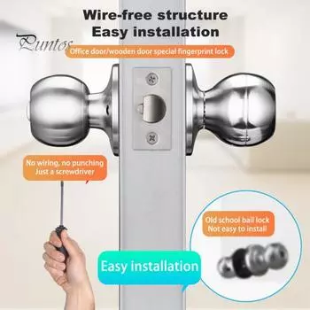 Умная дверная ручка, дверной замок со сканером отпечатков пальцев, 3 режима, регулируемая аварийная зарядка, простая установка, совместимый с Bluetooth, дверной замок без ключа