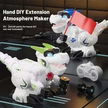 Умная игрушка-динозавр со светодиодными огнями, звуковыми эффектами, дистанционным управлением вращением на 360 градусов, программируемая игрушка-динозавр-робот-тираннозавр синий