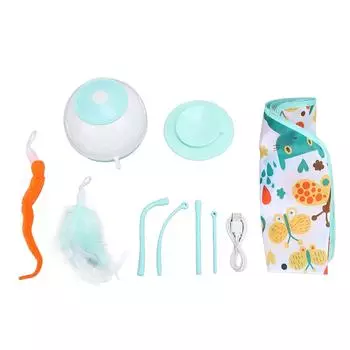 Умная интерактивная игрушка для кошек со светодиодной подсветкой, 4-скоростная вращающаяся электрическая палочка для игрушек с перьями зелёный