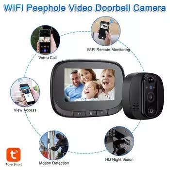 Умная камера дверного звонка Tuya, Wi-Fi, домашний 4,3-дюймовый беспроводной дверной глазок, дверной звонок, охранная сигнализация ночного видения no card серебряный