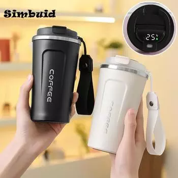 Умная кофейная чашка с веревкой 510 мл из нержавеющей стали с дисплеем температуры, термокружка, нескользящая дорожная изолированная бутылка 510ml белый