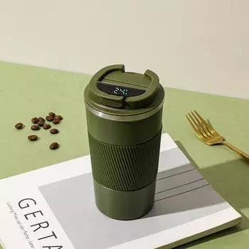 Умная кружка для кофе из нержавеющей стали с интеллектуальным дисплеем температуры, переносная дорожная кружка 510 мл 501-600ml зелёный