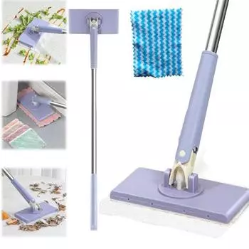 Умная ленивая швабра с удобной ручкой, полотенца для сухой и влажной уборки, быстрая замена ткани, вращение на 360 градусов, маленькая швабра 90 cm белый