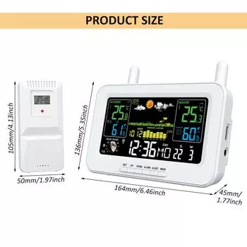 Умная метеостанция с цветным экраном, USB-выход, внутренние и наружные термометры и гигрометры, белый