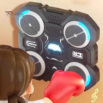 Умная музыкальная боксерская мишень с боксерскими перчатками и динамическим световым эффектом, настенный электронный боксерский тренажер, высокоэластичные губчатые накладки, 3 уровня скорости чёрный