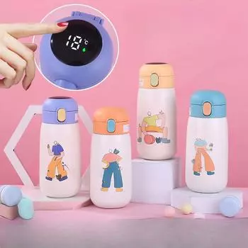 Умная пузатая кружка, термос из нержавеющей стали 316, сенсорная температура, мультяшная чашка для воды, портативная детская чашка для воды 420ml