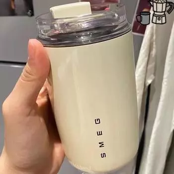 Умная роскошная термокружка из нержавеющей стали с высоким внешним видом, портативная автомобильная кофейная чашка с функцией двойного использования для горячего и холодного кофе 350ml белый