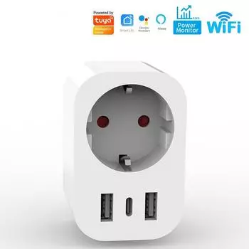 Умная розетка Беспроводная Wi-Fi Совместимость Alexa Google Home С 2 USB И 1 Тип C 16A 230V Пульт Дистанционного Управления 1pc