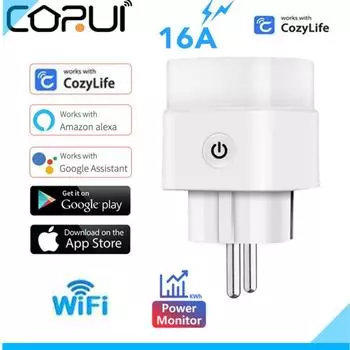 Умная розетка Corui EU, Wi-Fi 16a, мониторинг заряда, умный таймер, голосовое управление, бытовая огнестойкая умная розетка для ПК WiFi&EU-1 PC