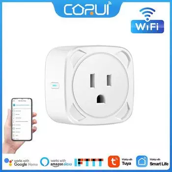 Умная розетка Corui Tuya Wi-Fi с монитором питания 16a Us Smart Plug Поддержка приложения Smart Life Alexa Google Assistant Голосовое управление smart socket