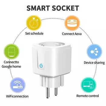 Умная розетка EU 16A Wifi Умная вилка с функцией контроля мощности и синхронизации WiFi Plug Smart Life APP Голосовое управление Alexa Google Home