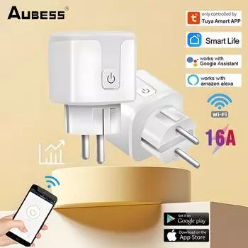 Умная розетка Tuya 16a, Wi-Fi, вилка европейского стандарта с мониторингом мощности, адаптер умной розетки, голосовое управление, работает с Alexa Alice Google Home 1pc 16A Plug