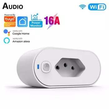 Умная розетка Tuya Wi-Fi 16a, бразильская стандартная розетка, приложение Smart Life, удаленная умная розетка, монитор мощности, работает для Google Home Alexa Smart Plug
