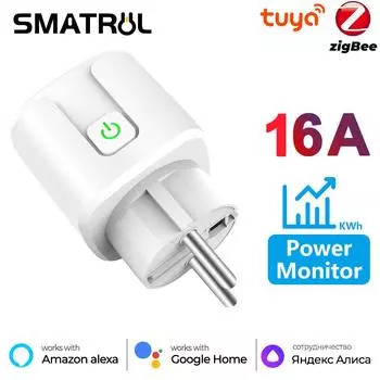 Умная розетка Tuya Zigbee 16a EU Fr адаптер беспроводной пульт дистанционного управления электрическая вилка монитора для Google Home Alexa 1PC