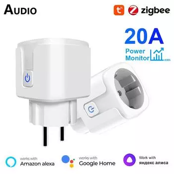 Умная розетка Tuya Zigbee 20a EU, умная розетка для монитора, розетка для монитора, приложение Smartlife, дистанционное управление, работает с Alexa Google Home Zigbee EU Plug
