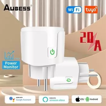 Умная розетка Wi-Fi 20a, розетка европейского стандарта, беспроводная розетка для монитора мощности, работает с Alexa Google Home Tuya Smartlife, умный дом EU-1pcs WIFI Plug