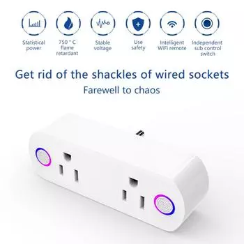 Умная розетка Wi-Fi Smart US. Розетка Статистика электричества Умный дом США. Регулирование Drag Two Double Plug белый