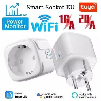 Умная розетка WiFi EU 16A/20A с функцией контроля мощности и таймером Tuya Smart Life APP Control работает с Alexa Google Home 16A-20A&110-240V&EU
