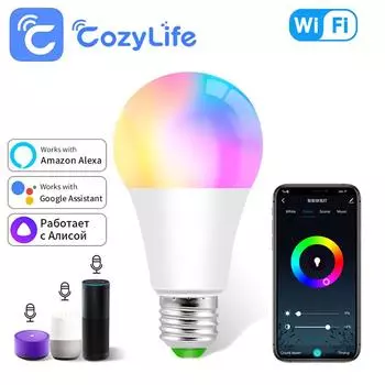 Умная светодиодная лампа Cozylife E27 18 Вт 15 Вт 12 Вт WiFi с регулируемой яркостью AC85-265 В работает с Google Home Alexa для спальни, гостиной