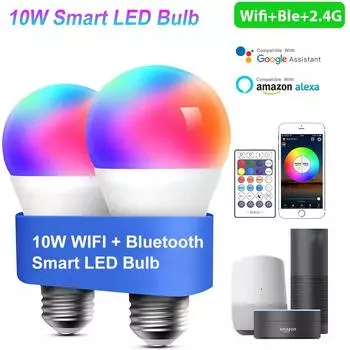 Умная светодиодная лампа Fimilo 10 Вт Wi-Fi для Alexa E27 RGB + WC Умная световая лампа с регулируемой яркостью Светодиодная музыкальная лампа Bluetooth Совместимость с Alexa, Google Assistant 1pcs