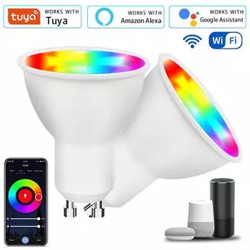 Умная светодиодная лампа Tuya Wi-Fi RGB, многоцветная лампа GU10, умная жизнь, 9 Вт, 7 Вт, 5 Вт, голосовое управление, работает с Alexa Google Home 220V 5W