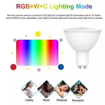 Умная светодиодная лампа WiFi RGB+W+C 5 Вт GU10 с регулируемой яркостью света, приложение для телефона, дистанционное управление, совместимое с 1pcs бежевый