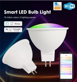 Умная светодиодная лампа WiFi с голосовым управлением Умная лампа MR16 WiFi RGB+CW 5 Вт 12 В Светодиодные лампы с регулируемой яркостью Приложение для лампочек Удаленное голосовое управление Работа